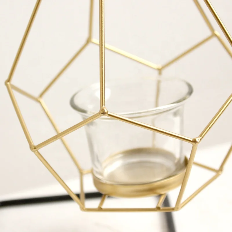 Gold Candle Holder with Metal Frame Stand for Table Floor Home Decoration Tea Light Candle for Decor