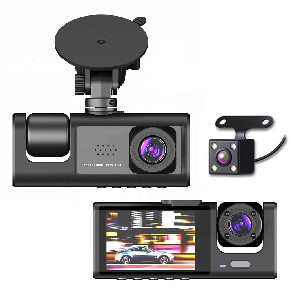 3 Channel 1080P Font Rear & inside 3 Lens Dash Cam 1080P 2 inch LCD Car DVR Recorder Camera 3 Cam for Taxi  & ride-hailing  cars