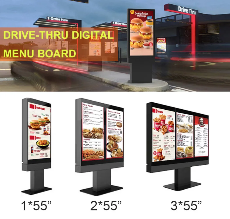 High Quality 4K LCD Screen Digital Menu Board Water Sign Multifrequency Combination Restaurants Shopping Malls Wayfinding