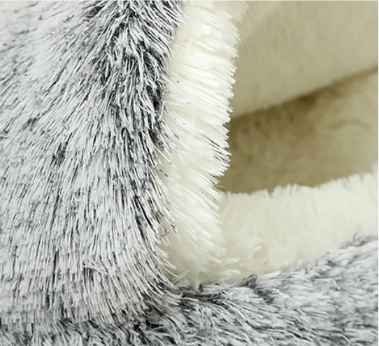 Pet Cat Bed Round Long Soft Plush Burrowing Cave Hooded Dog Cat Bed