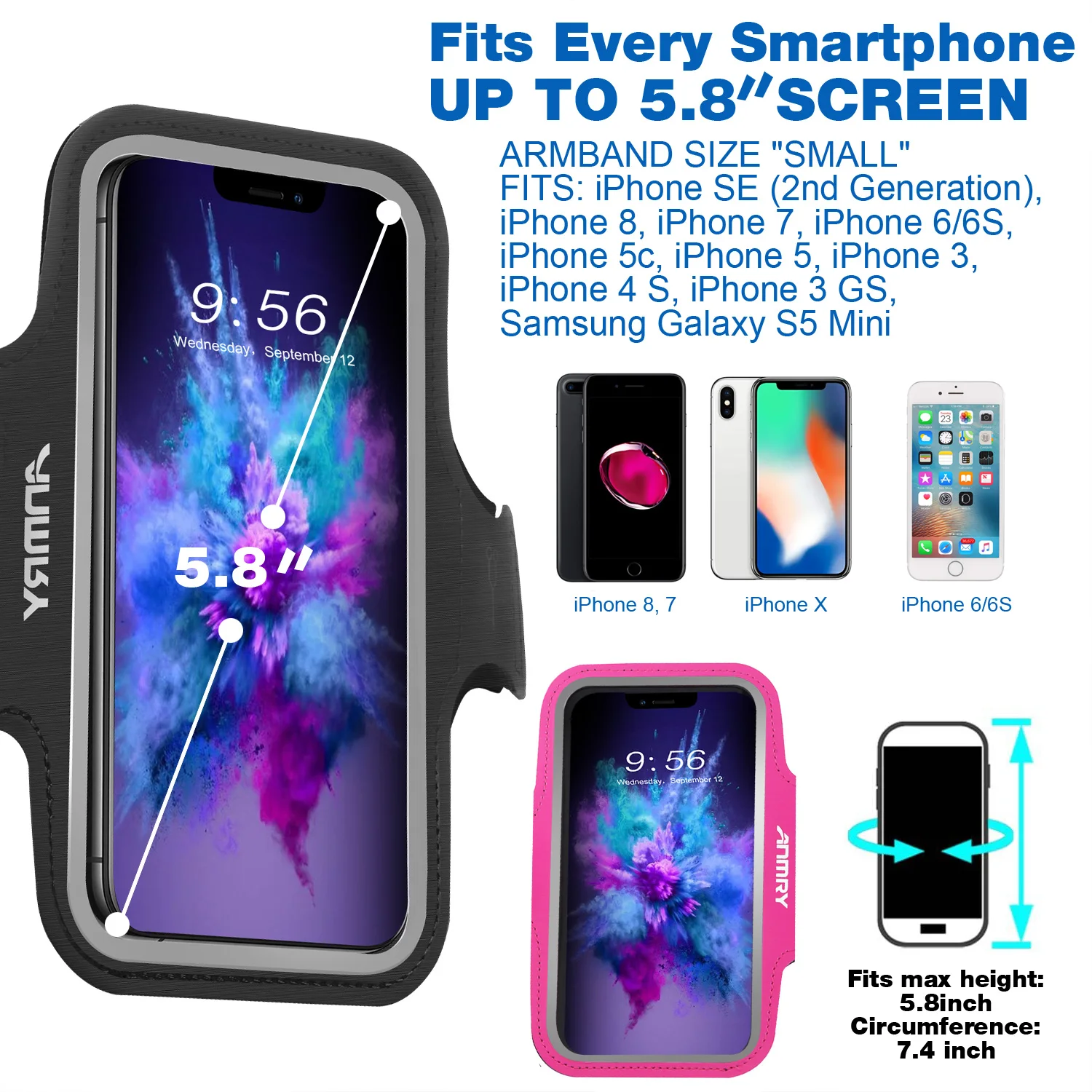 Phone Armband Exercise Workout Running Sports Arm Band Strap Holder Pouch Case for Women Men