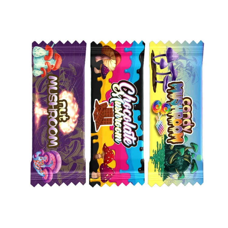 Custom digital candy nut energy mushroom chocolate bar packaging 3.5 sachet mylar bags