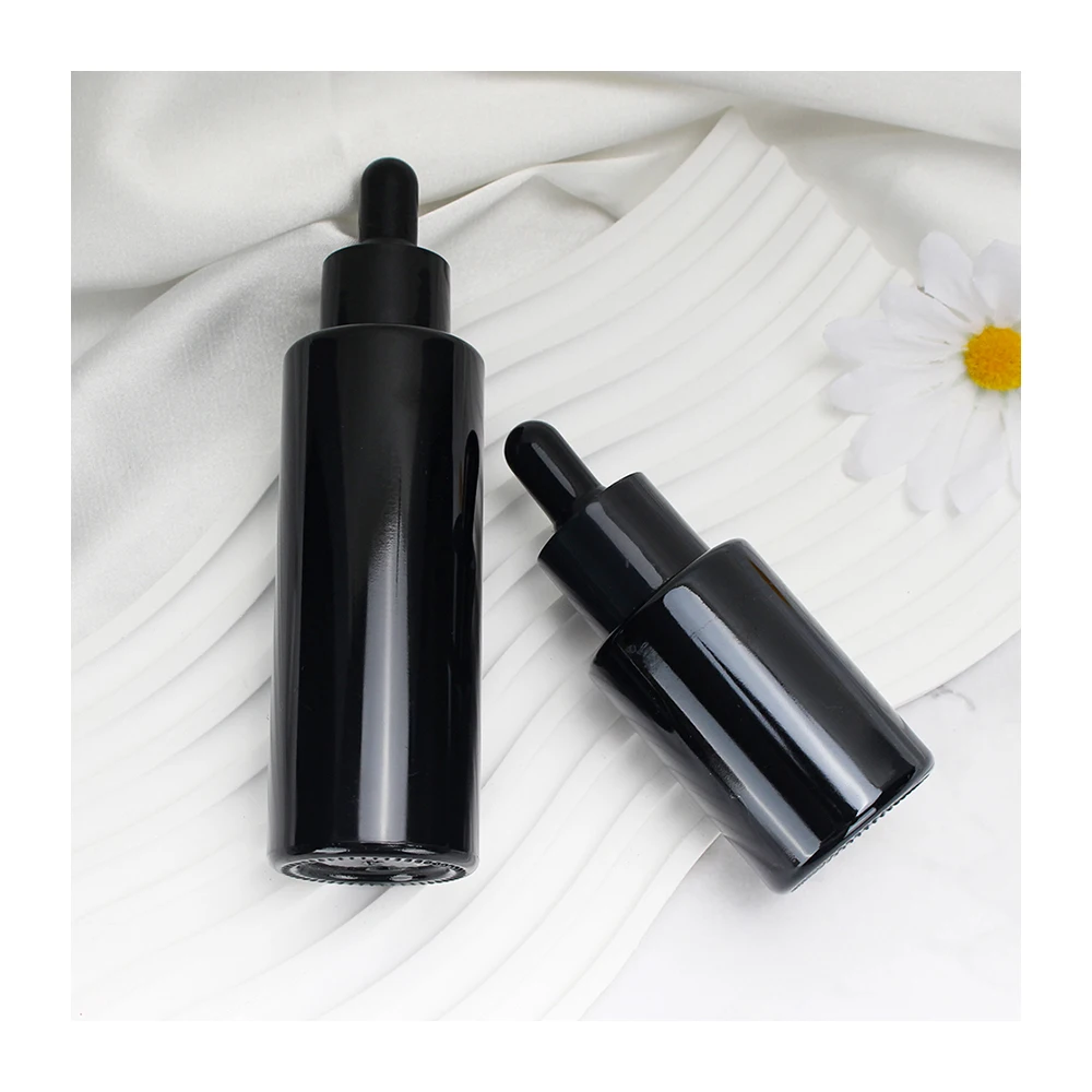 Hot Stamping 10ml 30ml 1oz Essential Oil Bottle Frosted Matte Black Glass Dropper Bottle With Box