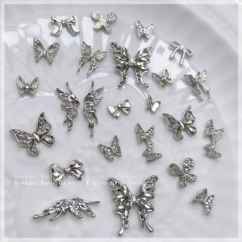 10pcs/Bag Silver Metal Butterfly Nail Charms 2024 Other Nails Products