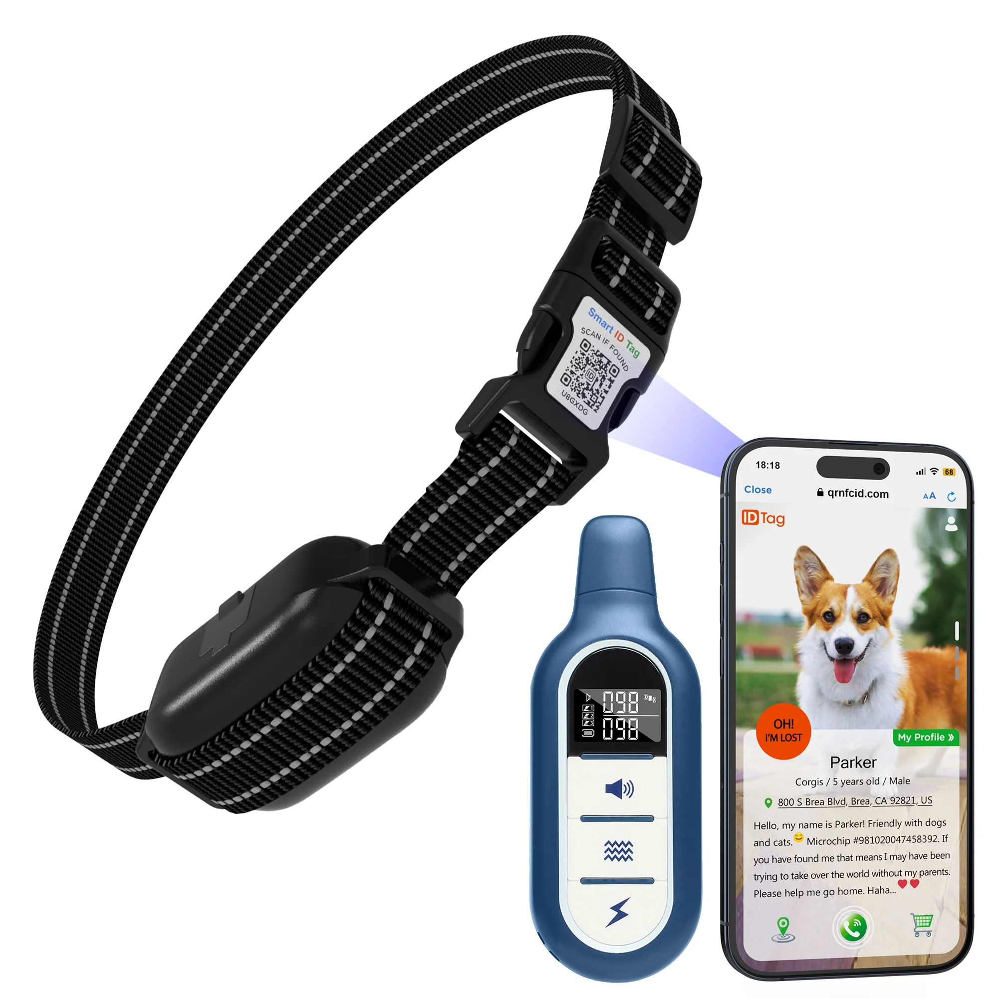 QR Code Software Ready Smart ID 3000 ft Rechargeable Remote Control Beeper Vibrating Tone Shock Sound US Training Dog E Collar