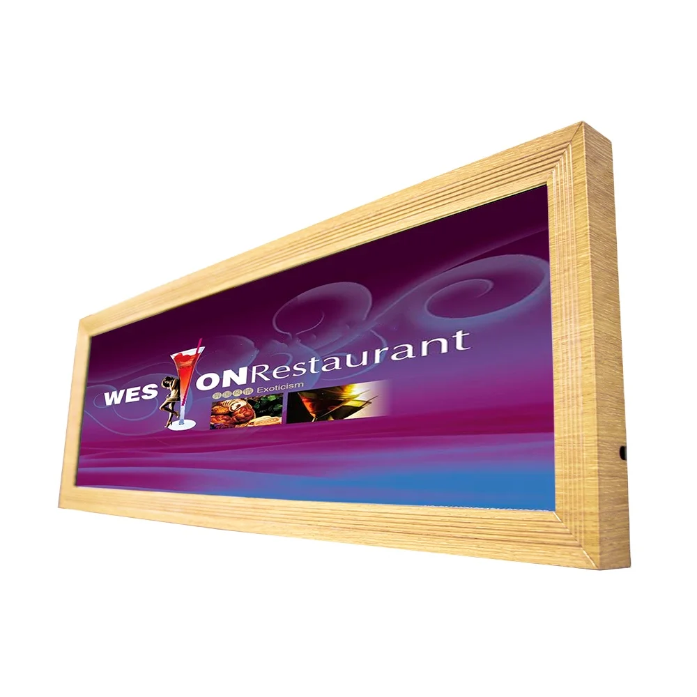 Charming Wooden Framed Long LCD Screen for Dynamic Digital Signage in Museums - Showcase Continuous Videos and Images