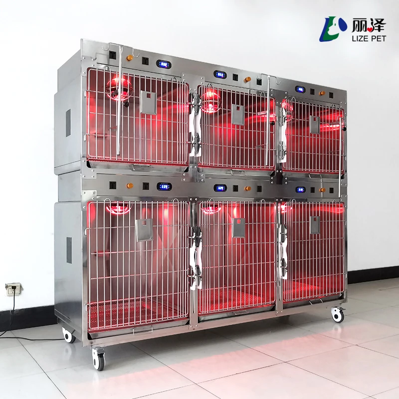 LIZEPET 304 stainless steel heat lamp veterinary oxygen chamber cat dog cage pet inpatient injection recuperation station