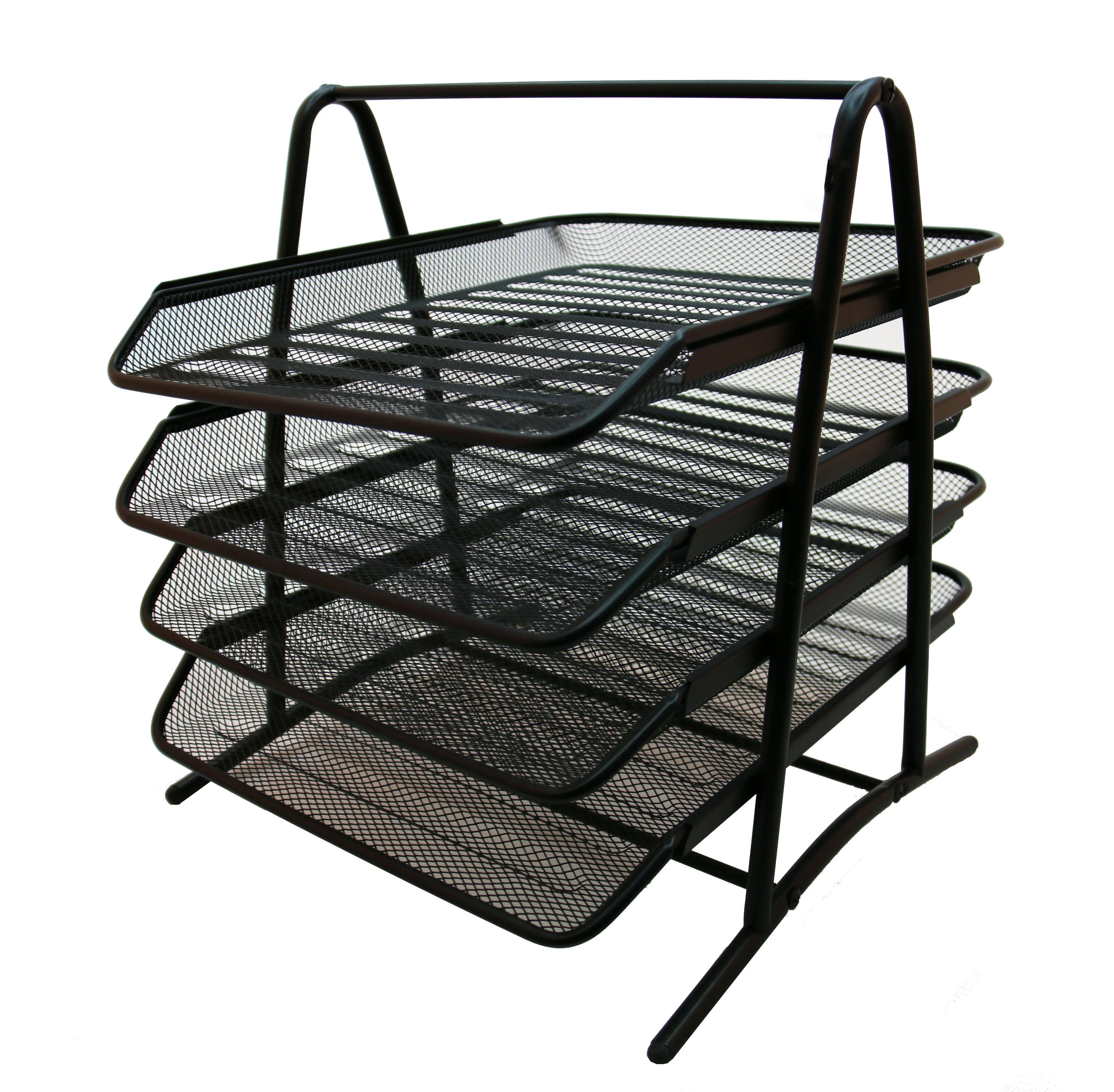 
4-Tier Home Office Desk Organizer A4 Paper Document File Tray Book Shelf Portable Metal Wire Mesh Storage Holder 