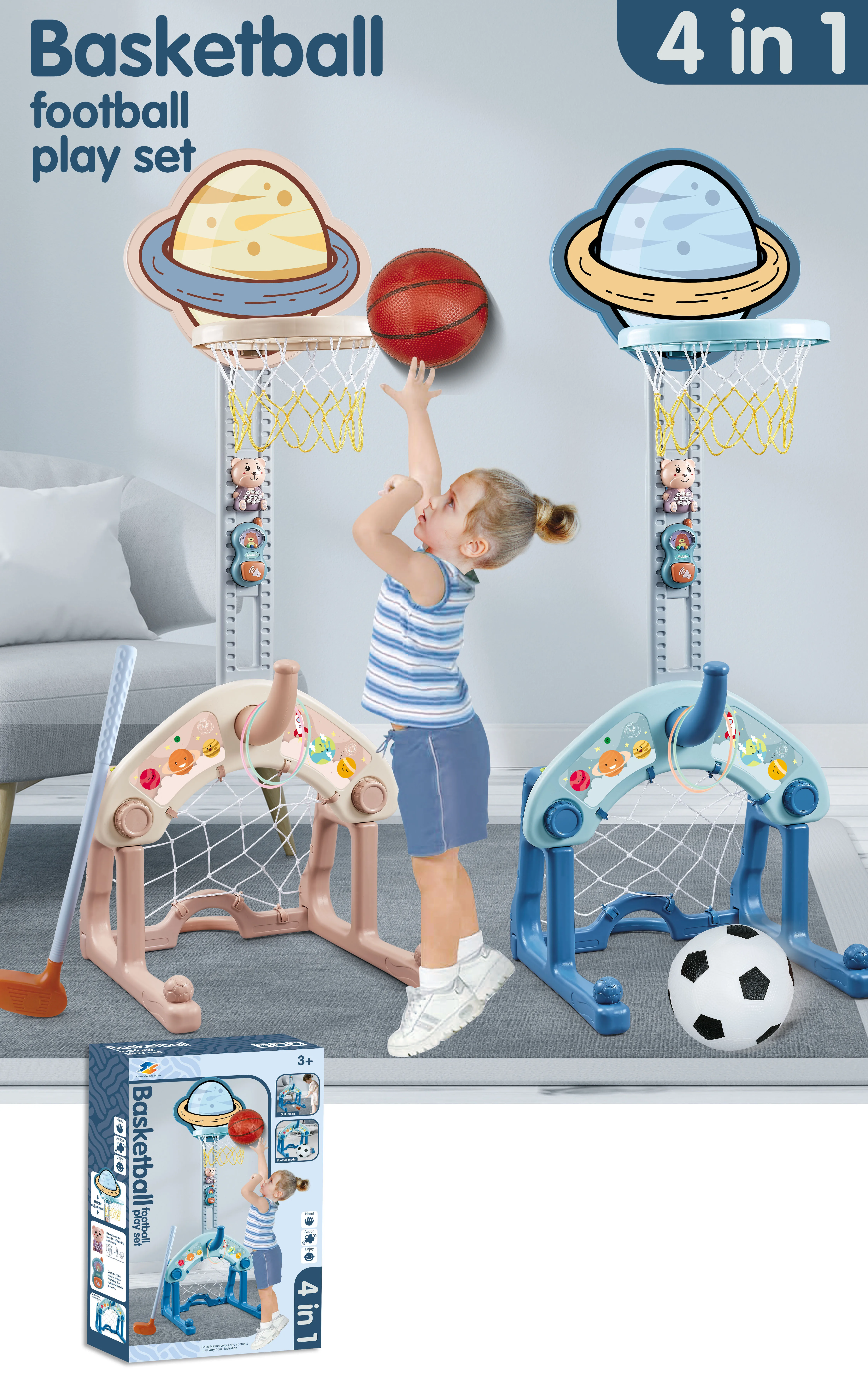 4 In 1 mini basketball hoop football  Portable Indoor And Outdoor Sport Adjustable Sport Gaming Basketball Stand For Children