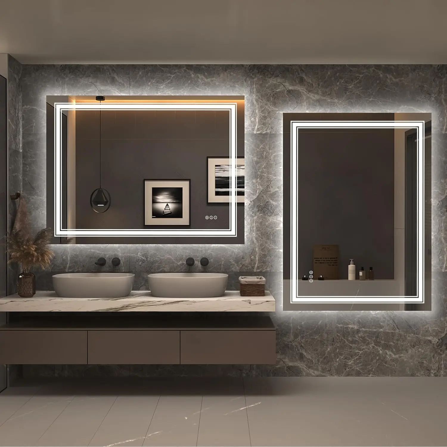 JH Glass  LED Bathroom Mirror Dimmable Anti-Fog Shatterproof Memory Lighted Wall Backlit Frontlit Anti-Fog Bathroom Mirror