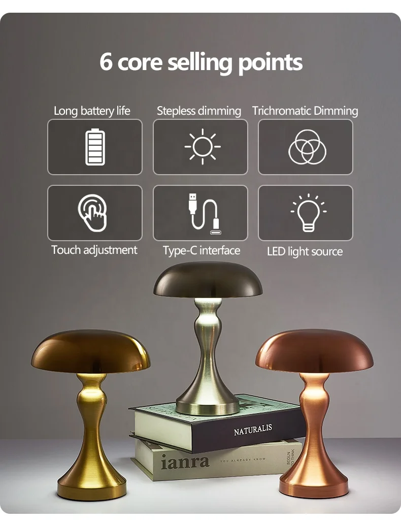 Nordic Gold Metal  Bar Table Lamps Modern home decor touch control Cordless lamp