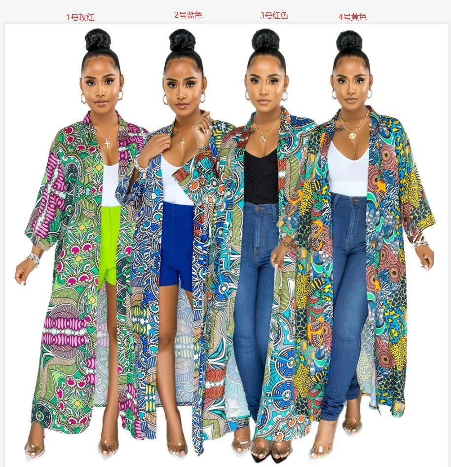 
YD New design autumn ladies animal printed long sleeve turn down collar long maxi women trench coat autumn 