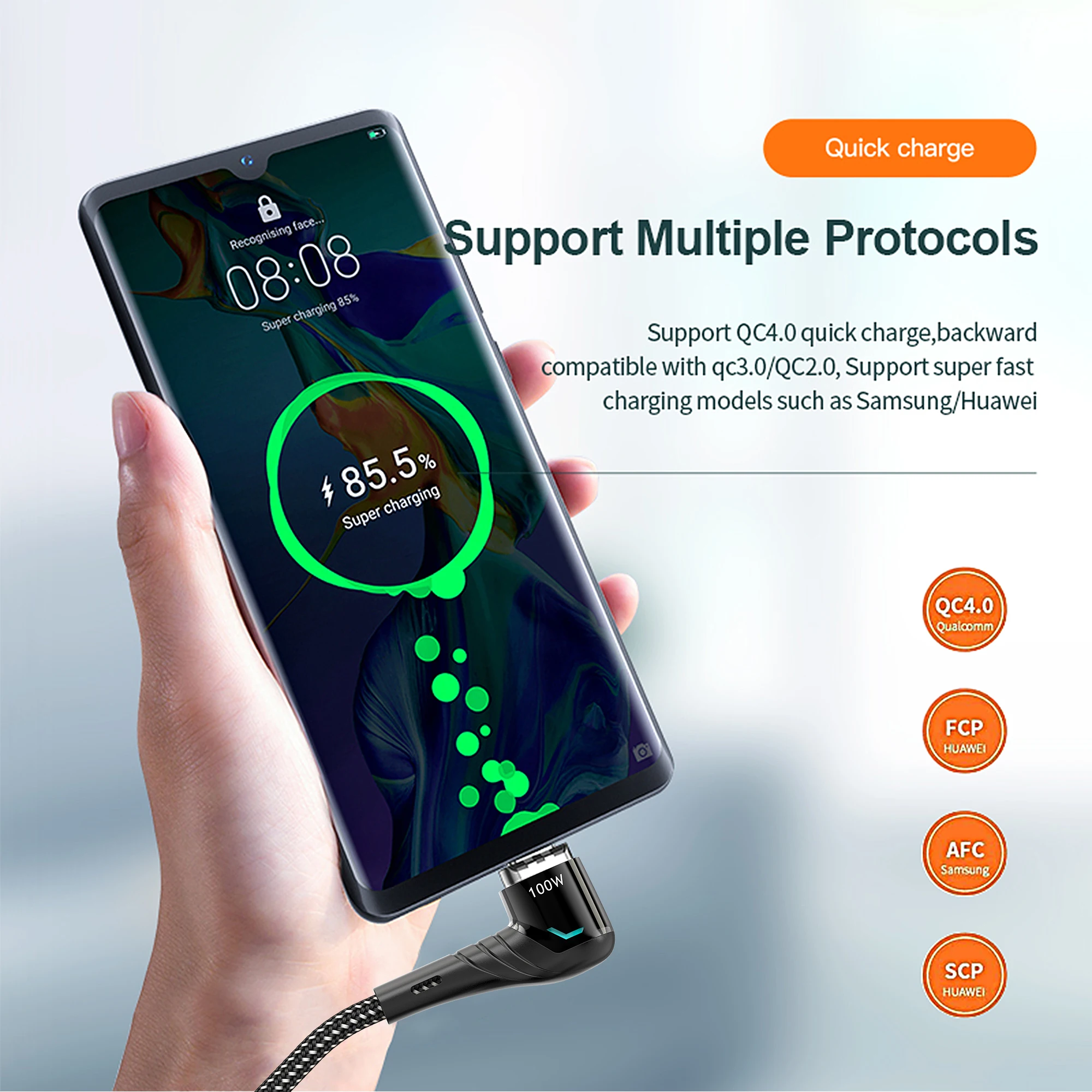 Aikede питания OEM Магнитный USB C кабель PD 100 Вт (20В/5А МАКС), USB-C для USB-C кабель для зарядки, 480Mbp/s передачи данных 5 контактов типа C