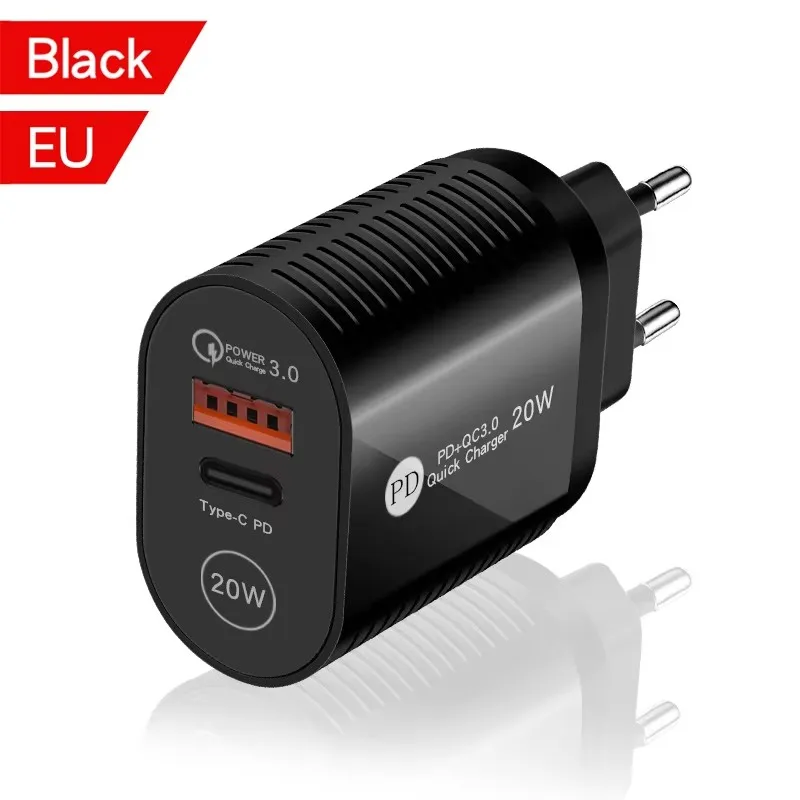 Mobile Phone Charger PD20W QC3.0 USB Type-C Fast Travel Wall Charging Adapter For Phone PD Wall Chargers