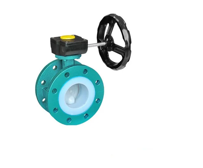 D341F46-16C  GB standard flange type PTFE Lined butterfly vale with manual gear for corrosive acid