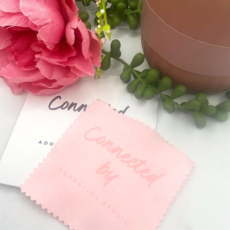 Custom Gold Foil Letterpress Soft Velvet Polishing Clothes Black Microfiber Suede Cleaning Cloth for Jewelry