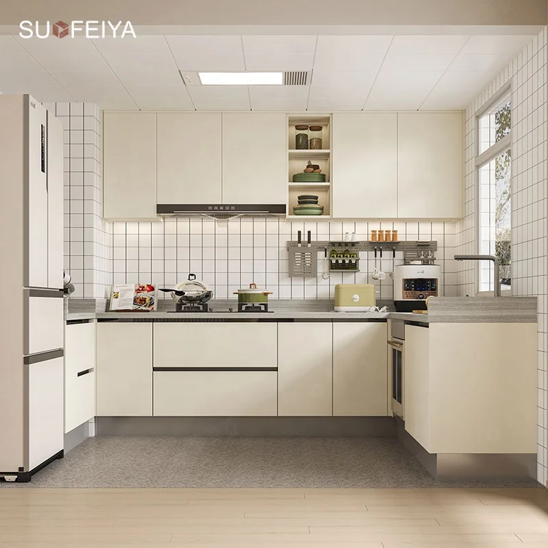 Suofeiya Complete Modern Flat Pack White Lacquer Kitchen Cabinet Modular with Granite Countertop for Apartment Use