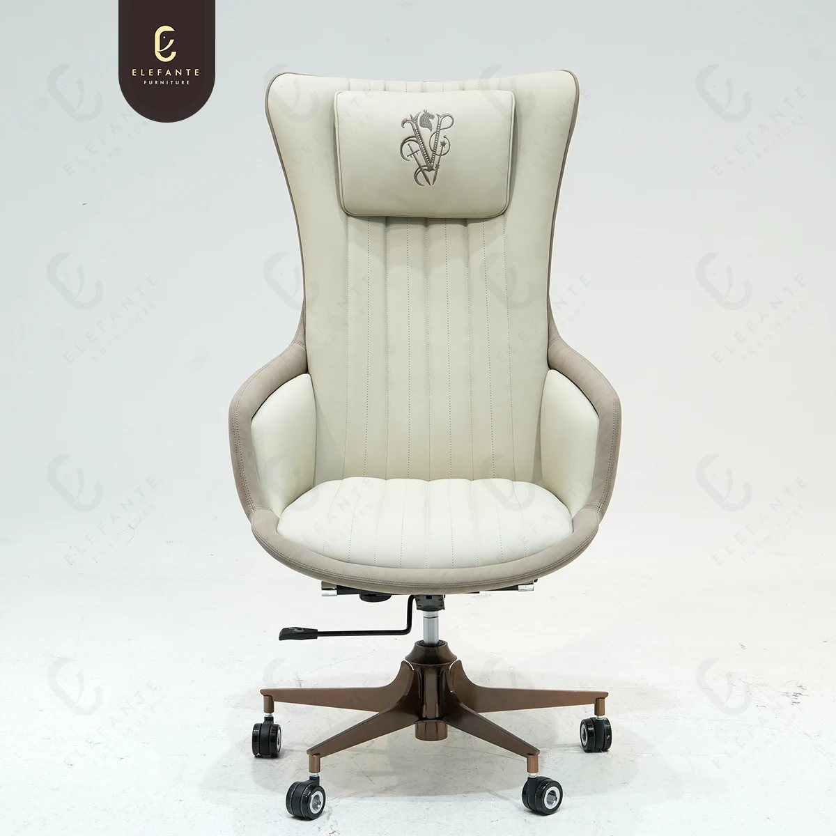 Light Luxury Home Office Stainless Steel Base Genuine Leather Upholstery Writing Chair