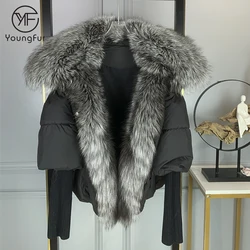 Luxury Light Weight Goose Down Jacket Big Fox Fur Trim Puffer Thick Comfy Coat Winter Warm Women Fur Parka