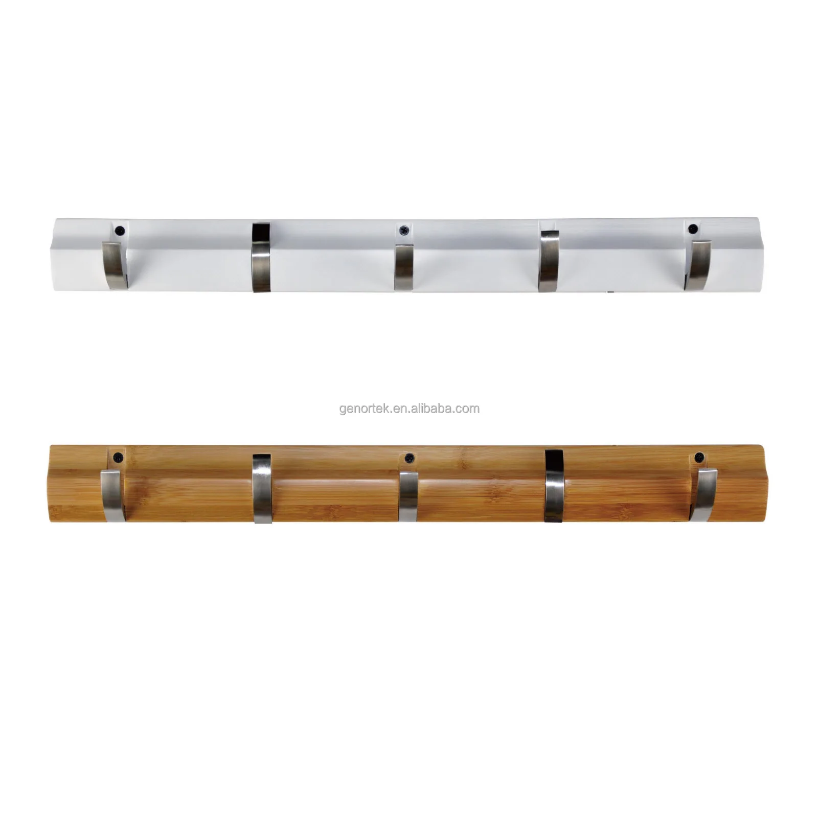 Wall Mounted Silver Plating Metal Hooks Solid Wood Coat Rack Set of 2 With Retractable Hooks