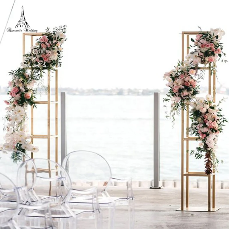 Romantic Modern Lead Road stand column 6ft Tall Gold Color Metal Iron Flower Stand for Wedding Decoration Home Decor