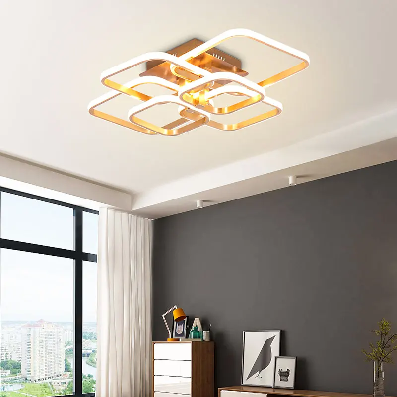 Modern Simple Living Room Bedroom Nordic Gold Luxury Square Led Ceiling