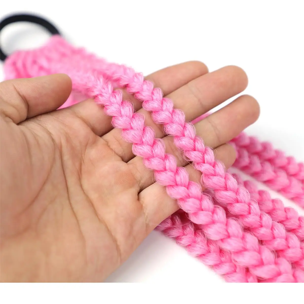 24 inch Rainbow Crochet braid Synthetic Ponytail Braids Hair Extension Ponytail Hairpiece With Rubber Band Hair Ring