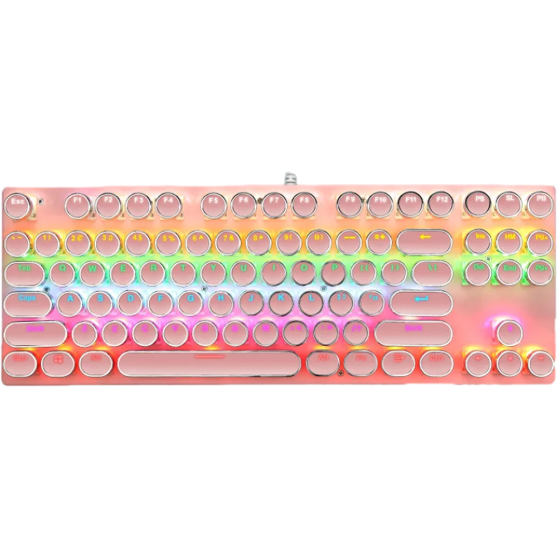 
Mechanical Gaming Keyboard, Punk Typewriter-Style USB Wired LED Backlit Gamer Keyboard,87-Key Lipstick Color Design Keyboard 