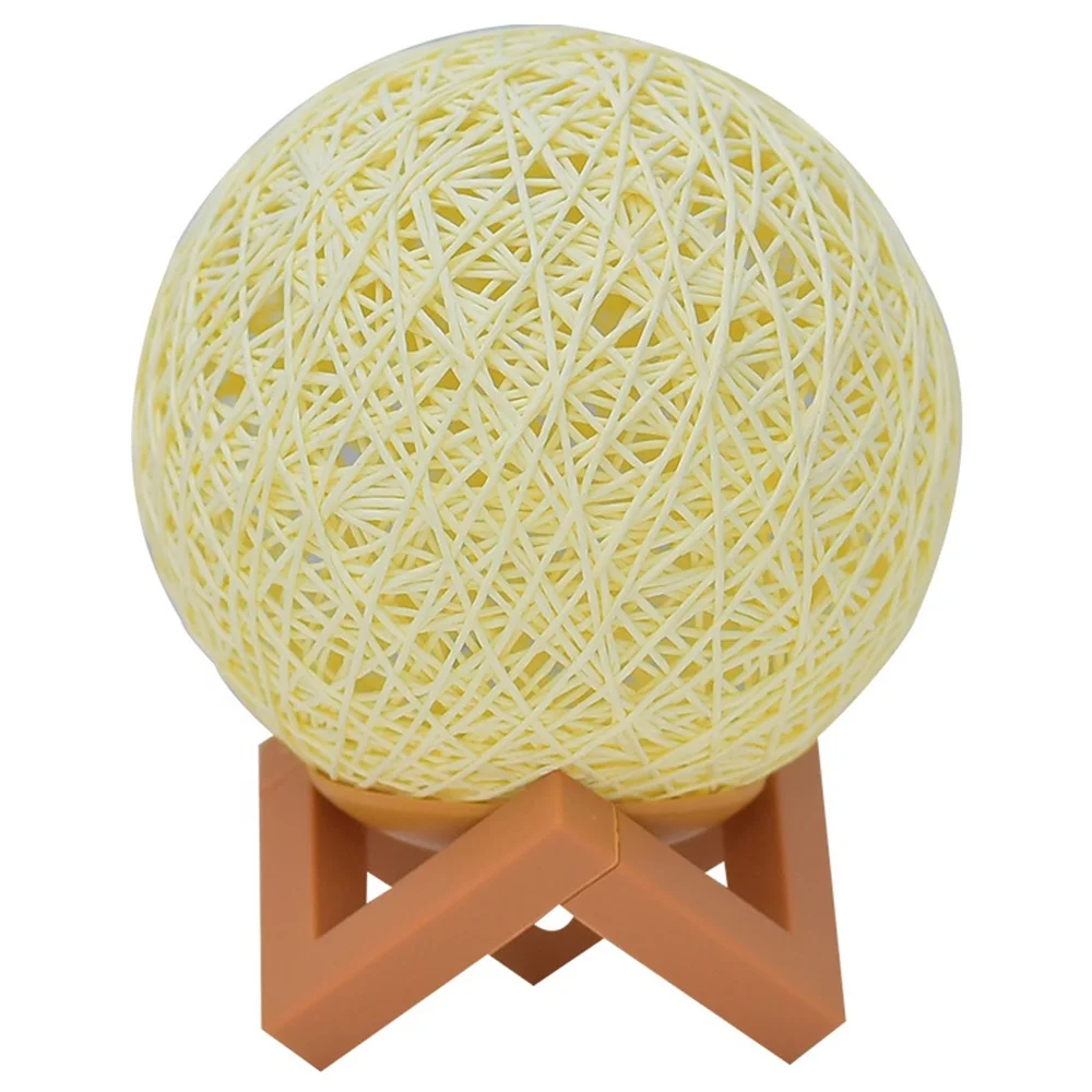 Creative Bedroom Bedside Light Rattan Ball Table Lamp Solid Wood Base Girl Room Gift Net Red Atmosphere Moon Night Light Decor