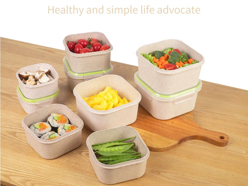 The latest wheat straw fresh-keeping bowl biodegradable multi-purpose food storage box fruit salad lunch box rice bowl with lid