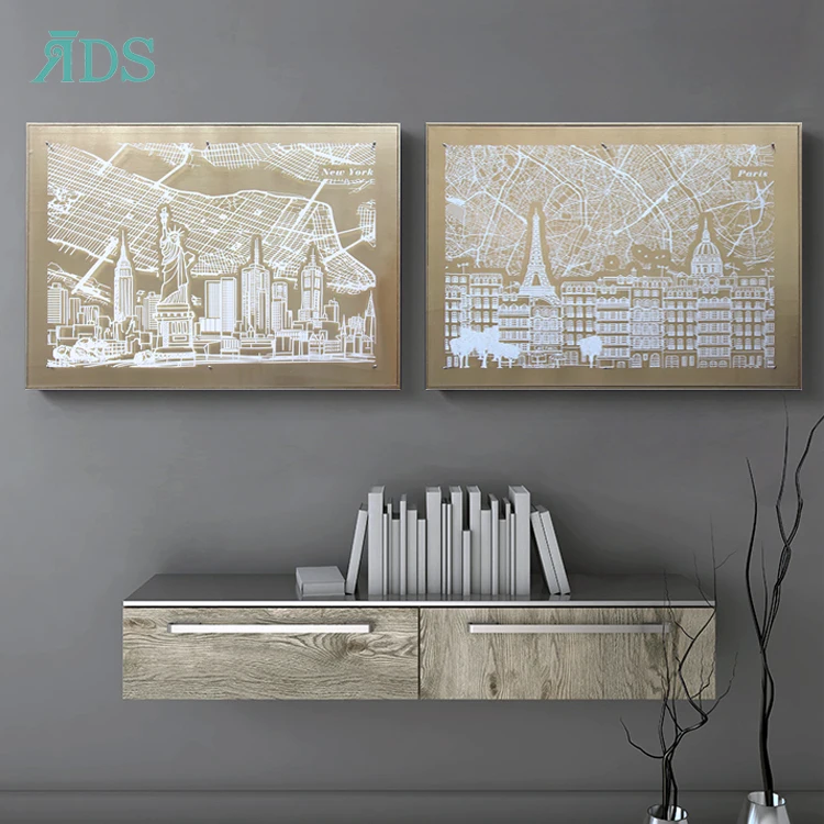 2021 Hotel Lobby Luxury Decoration Rectangular London Painting Art Decor 3d City Map Wall Decoration
