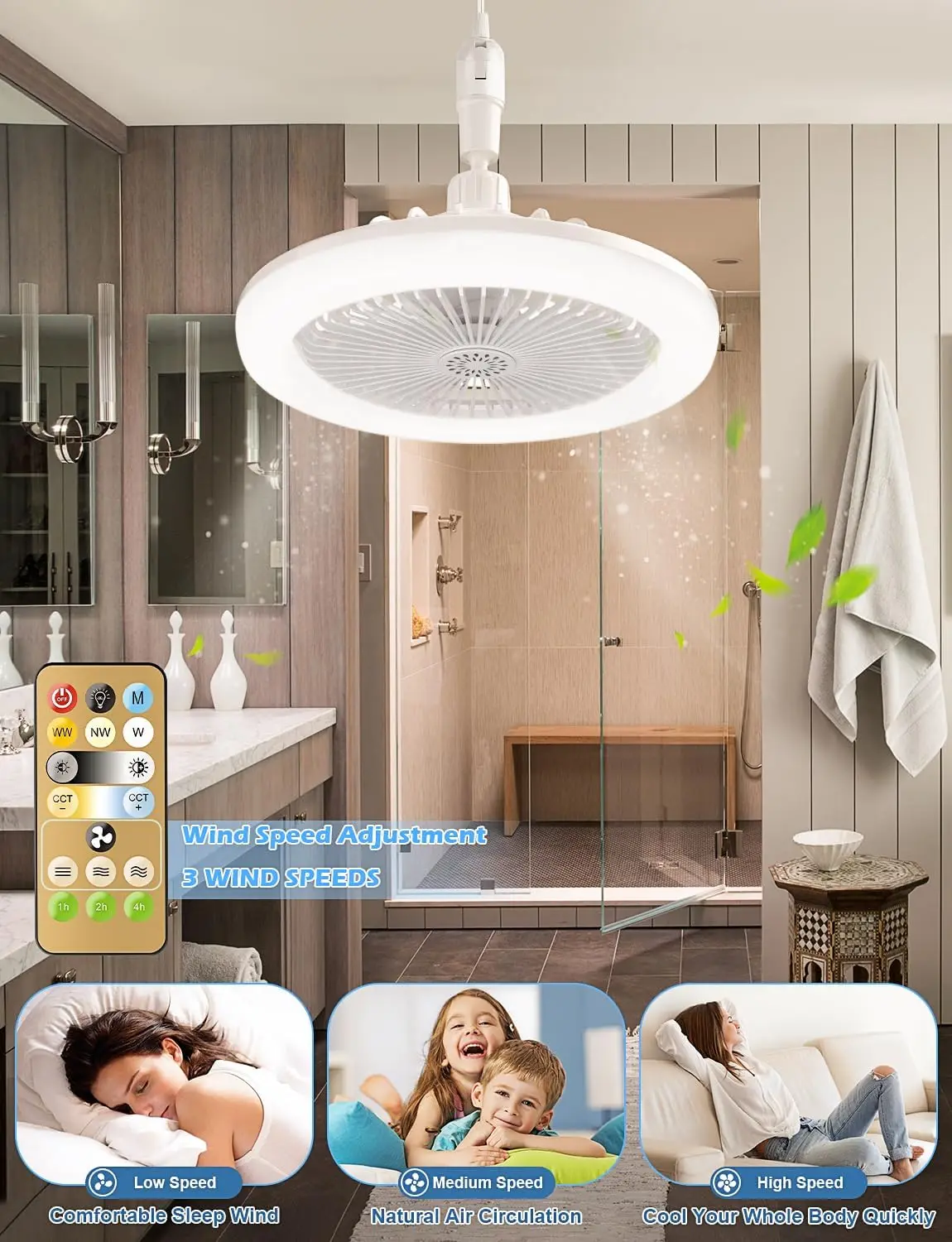 Enclosed Ceiling Fan with Light and Remote Small  Bladeless Ceiling Fans