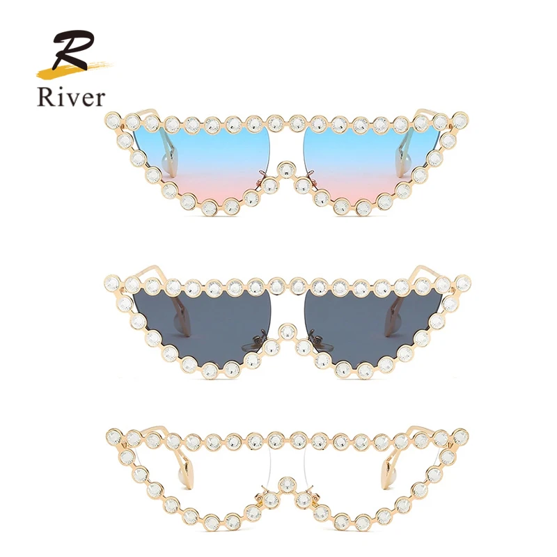 Luxury Diamond Sunglasses Women Rhinestone Frame Cat Eye Sun glasses Sunglasses 2021