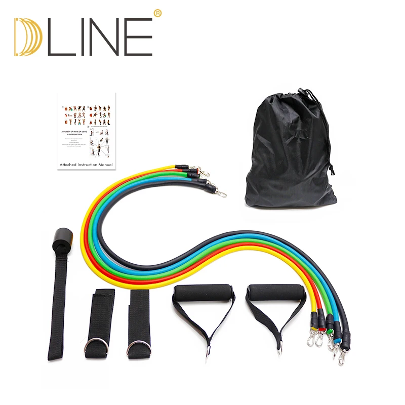 11 PCS Fitness Resistance Bands 100% Natural Latex Exercise Resistance Tube