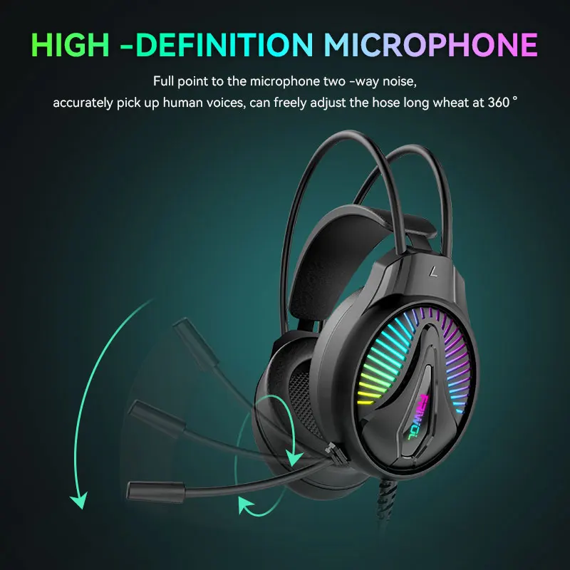 Customized gaming headset high quality over-ear Headphones wired USB LED light earphone gamer headset with microphone for pc
