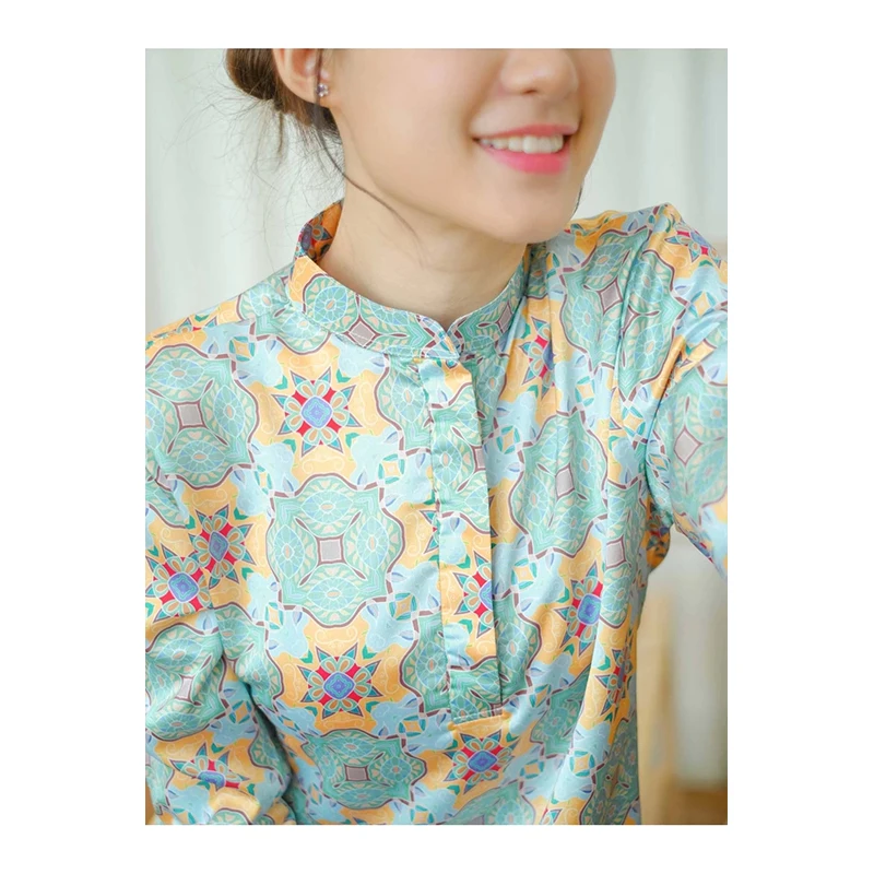 Traditional Muslim Moroccan Tunic Fashion Turkish Islamic Tops Dress Print Floral Blouse For Women With Belt