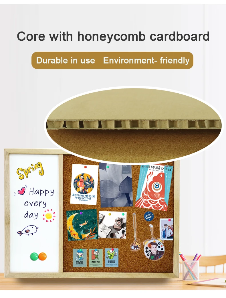 Combination board Combo Board Wooden Frame Magnetic Marker Whiteboard Cork Notice Board for School