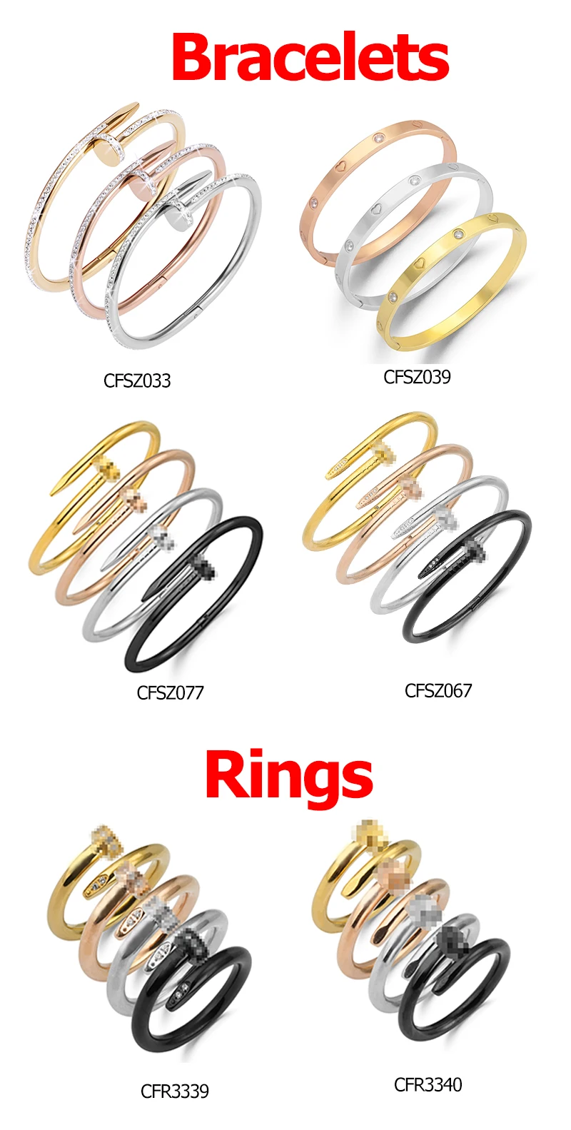 
New Design Trendy Joyas Acero Inoxidable Gold Plated Zircon Nail Ring for Jewelry Gift 