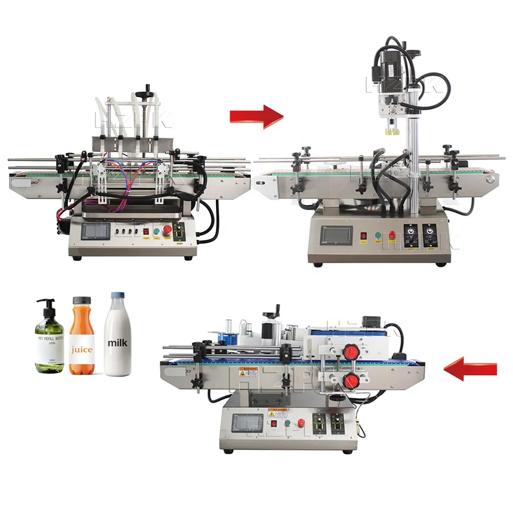 HZPK Table Top Shampoo Glass Plastic Bottle Liquid Automatic Filling And Capping Machine Mineral Water Production Line