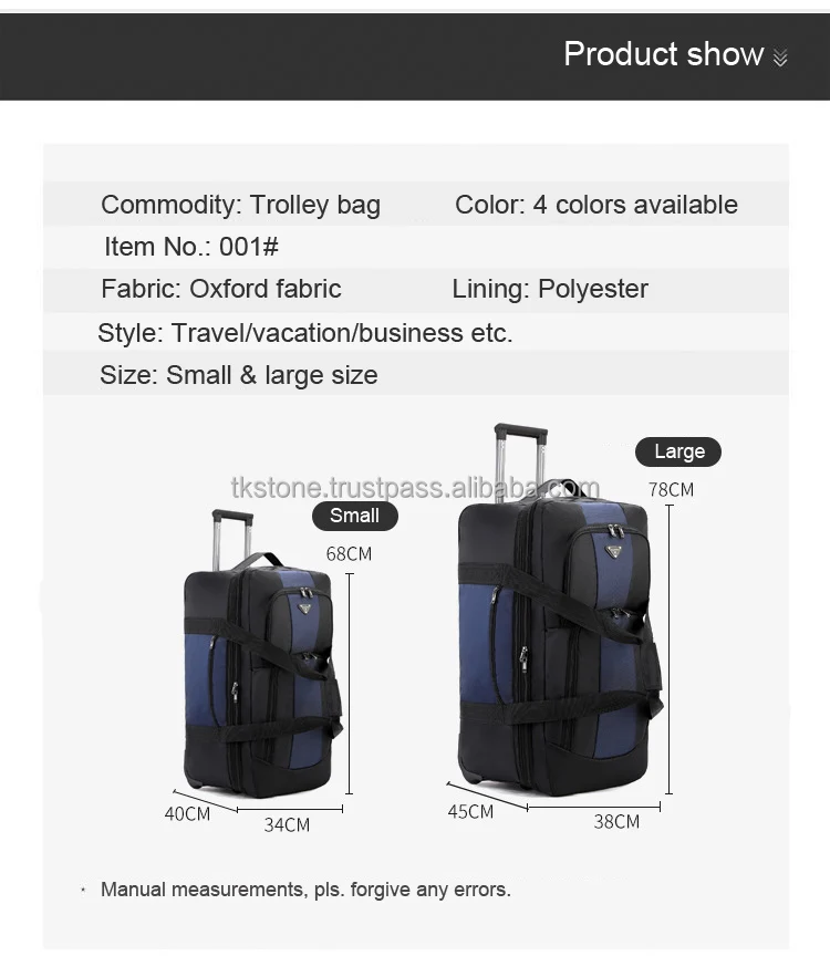 Unisex Quality Oxford Polyester Sports Luggage Leisure Gym Travel Trolley rolling Bag Popular Trend for Outdoor Vietnam Made