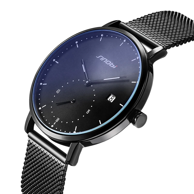 Luminous Calendar Timer Hand Men Watch Sunburst Lines Design Wristwatch with Stainless Steel Band