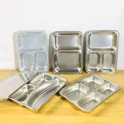 Child kid used food grade food container compartment bento plate stainless steel food tray for canteen school