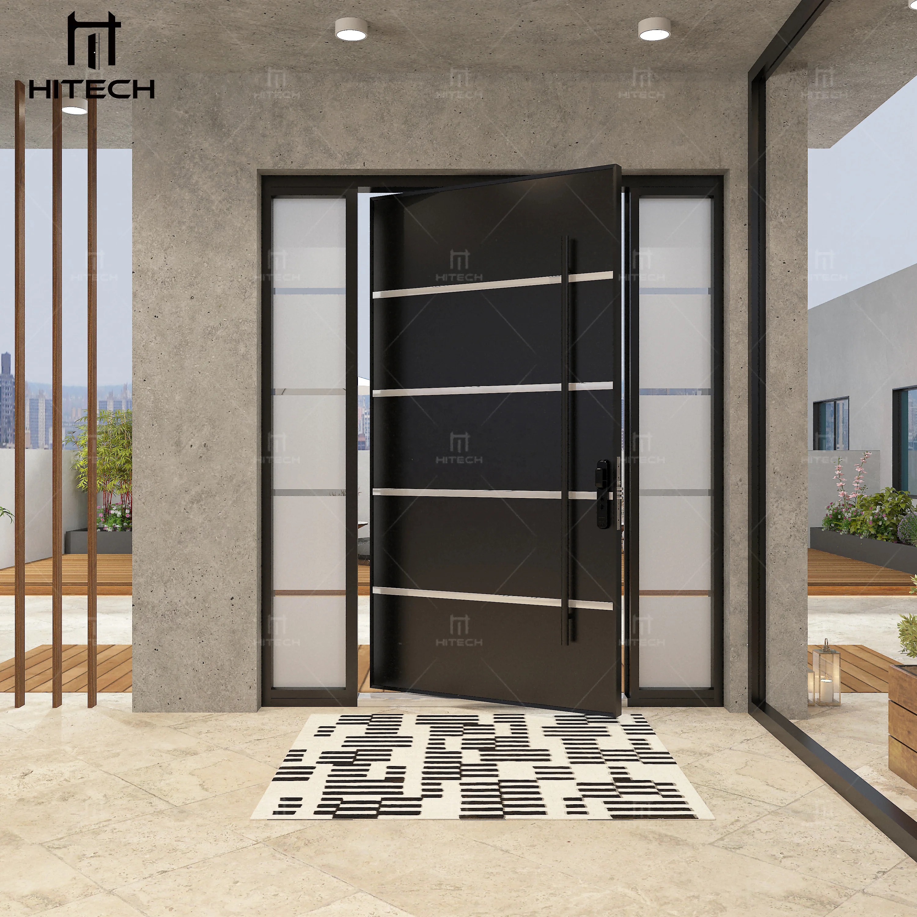 Hitech large aluminium pivot front door cast aluminum security front entry doors high quality exterior steel doors for houses