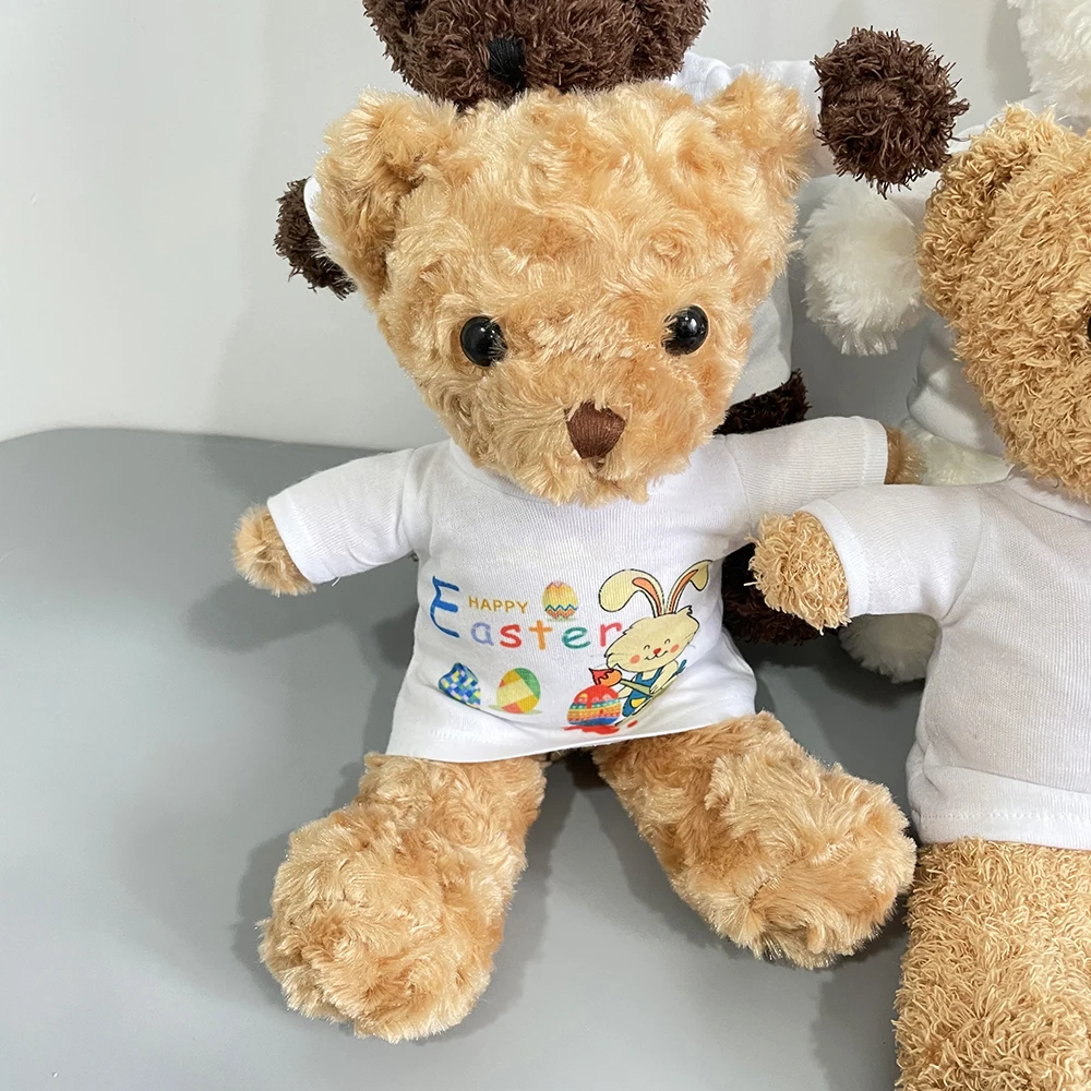 USA warehouse blank sublimation cute Plush Teddy Bear toy Clothes tee T shirts sublimation teddy bear with white T shirt