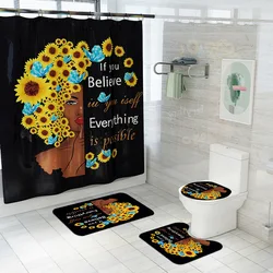 Декор для ванной комнаты, комплект из 4 предметов, Подсолнух, африканская девочка, меланин, Женская ванная занавеска для душа и коврик