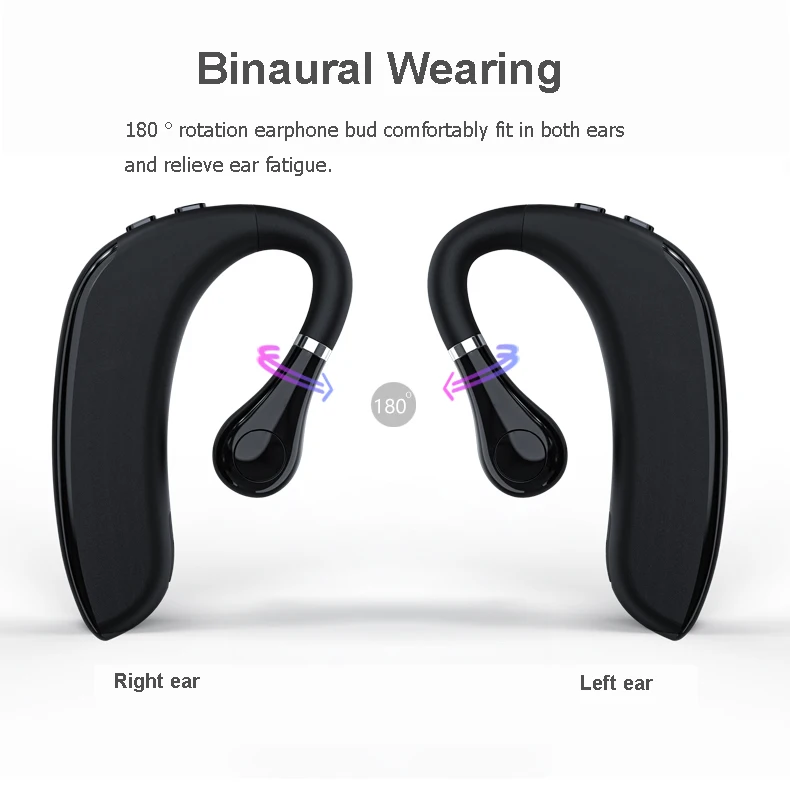 Ear-Hook BT5.0 Headset with Mic Lightweight Noise Cancelling Painless Wearing Earphones  Hi-Fi stereo single  earset