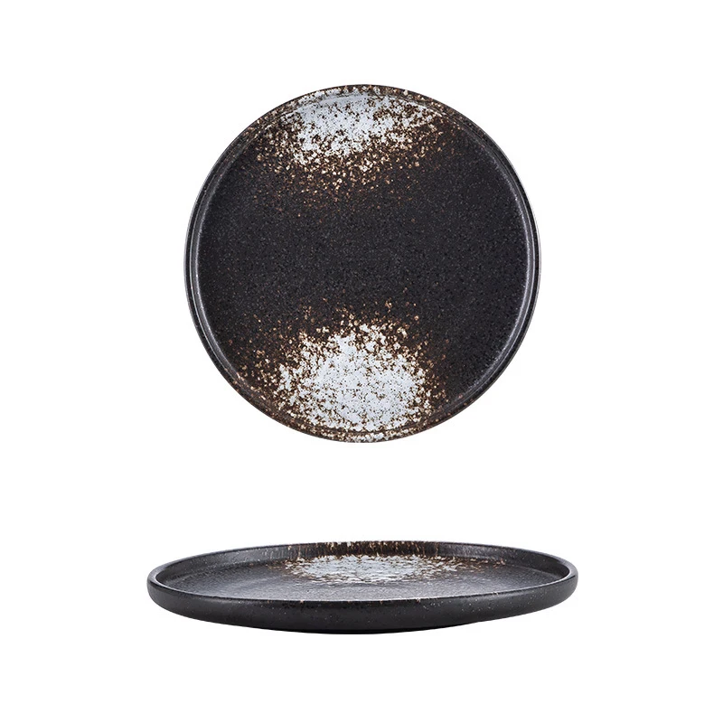 Rustic Marble Design Stoneware Dishes Hotel Round Ceramic Dinner Plate Crockery Restaurant Maroccan Plates Ceramic Tableware