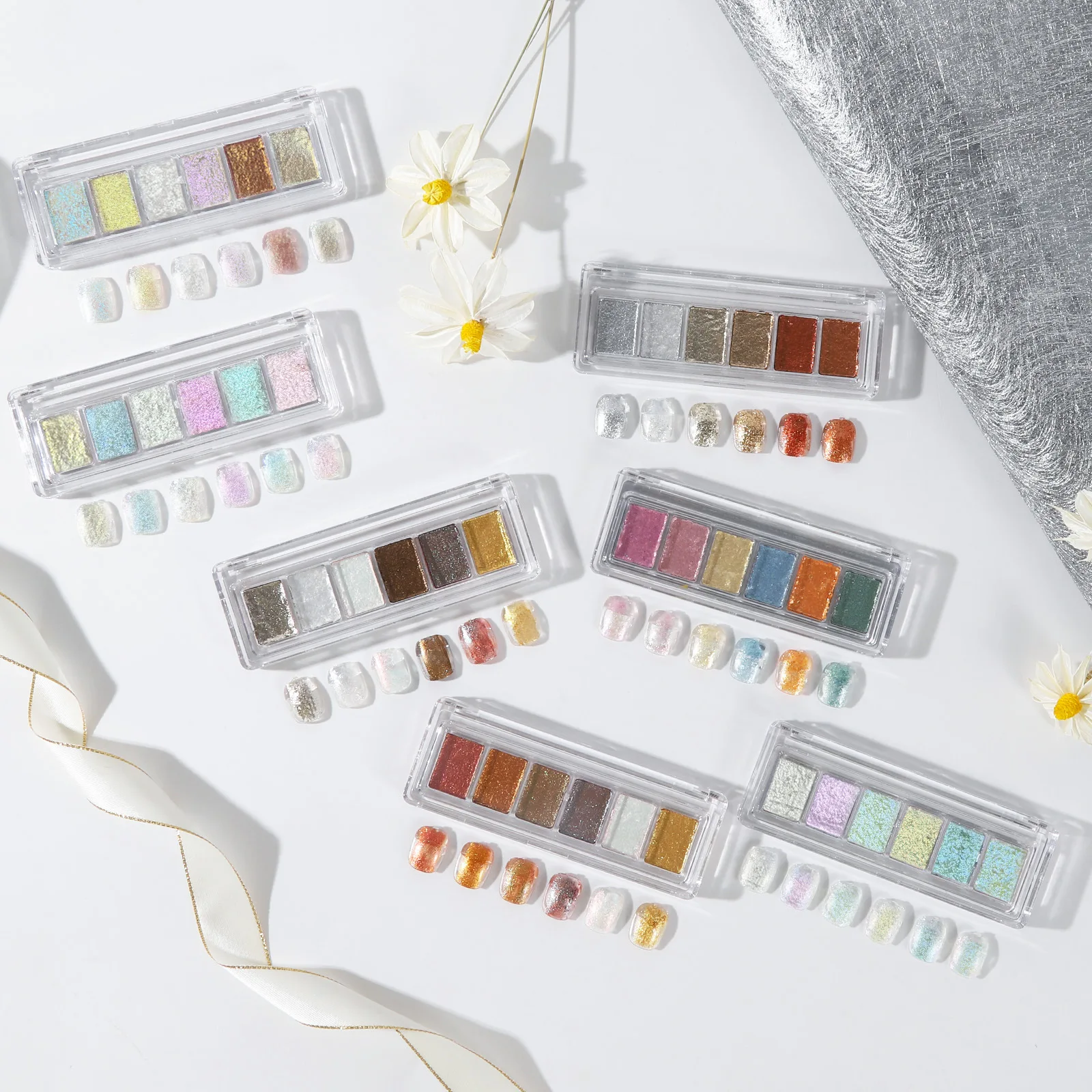 Destly 6 Colors Bling Mud Solid Nail Glitter Powder Shiny Reflective Aurora Mermaid Pigment Opal Flake Chrome Powder