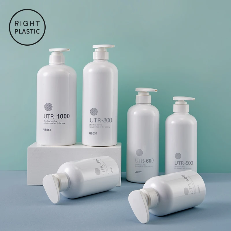 Big capacity 300ml 1000ml white PET plastic shampoo conditioner show gel body soap bottle