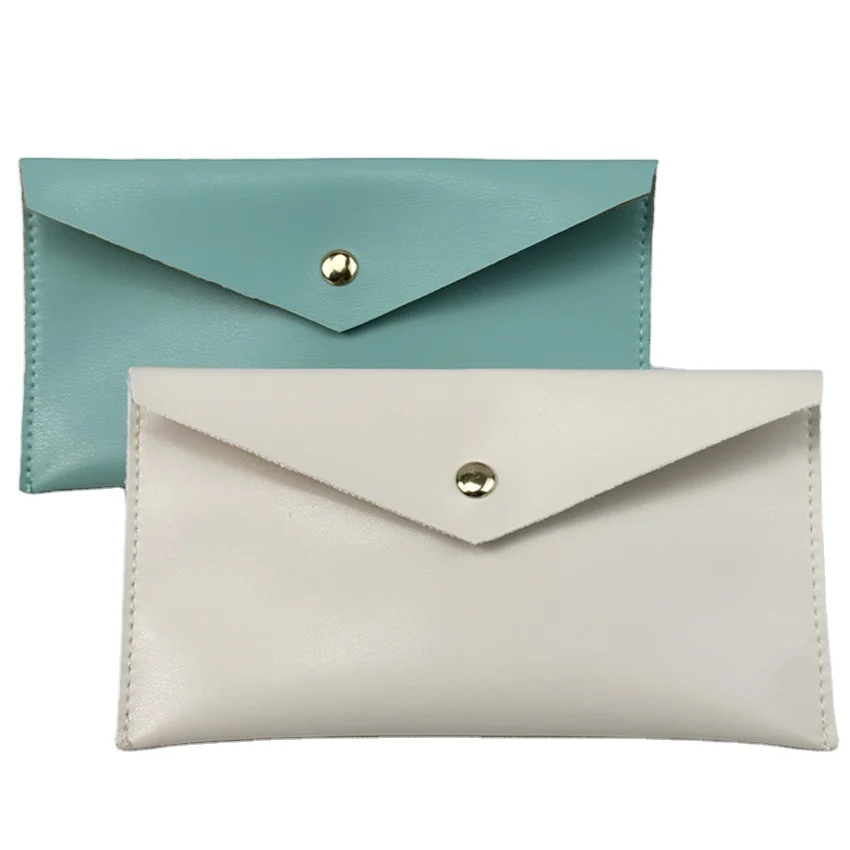 Custom solid color pu purse travel business card coins holder bag water-proof envelope portable earphone pouch beauty brush case